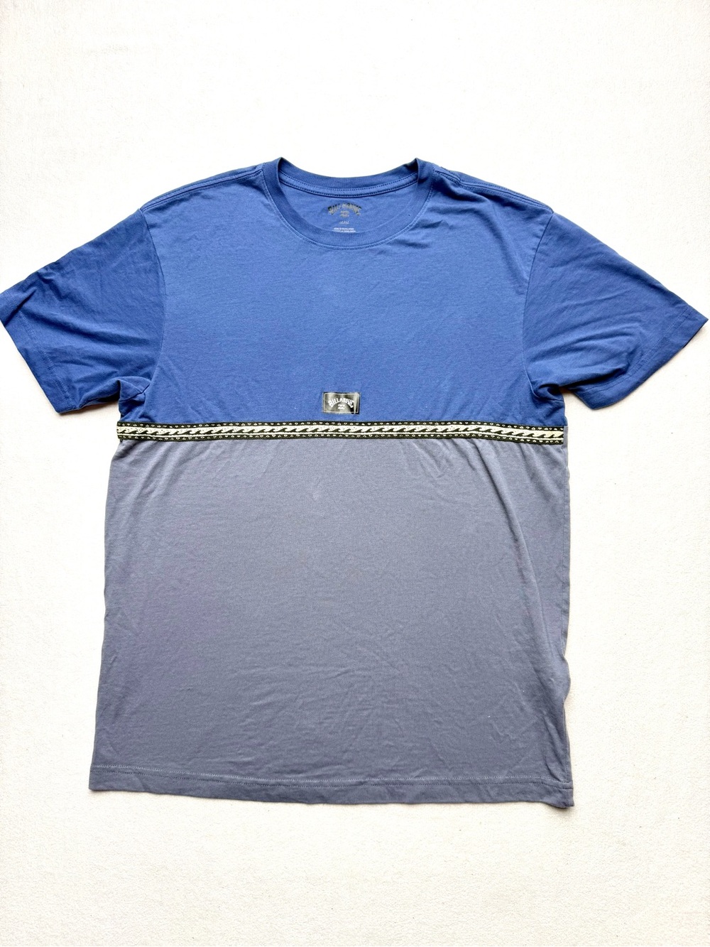 Billabong Two-Tone Blue Crew Tee with Woven Chest Trim